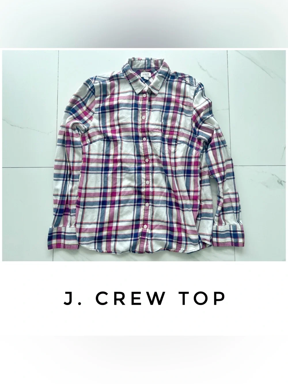 J. Crew White Plaid Button-Down Shirt with Pink & Blue
